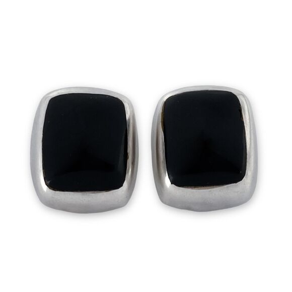 Southwest Mexico Taxco TZ-17 Sterling Silver Bold Black Onyx Clip On Earrings - Picture 1 of 10